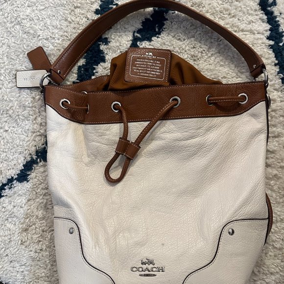 Coach Chalk & Saddle Mickie Leather Drawstring Bag - Picture 4 of 7